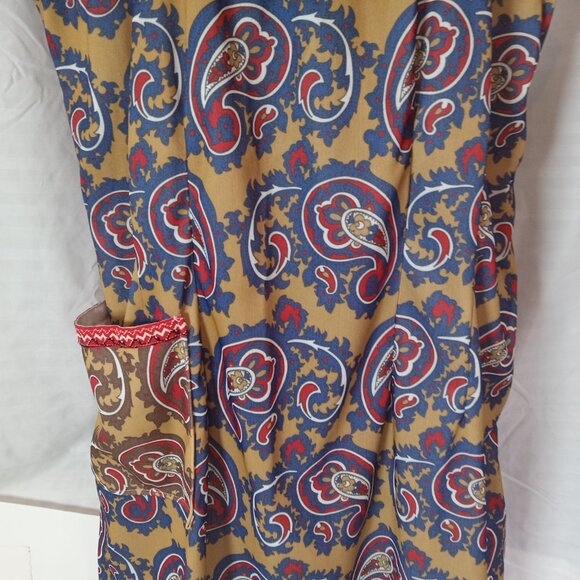 Vintage 1960s House Summer Dress Handmade Paisley Sz XL Pocket Blue Yellow Red - Picture 4 of 13